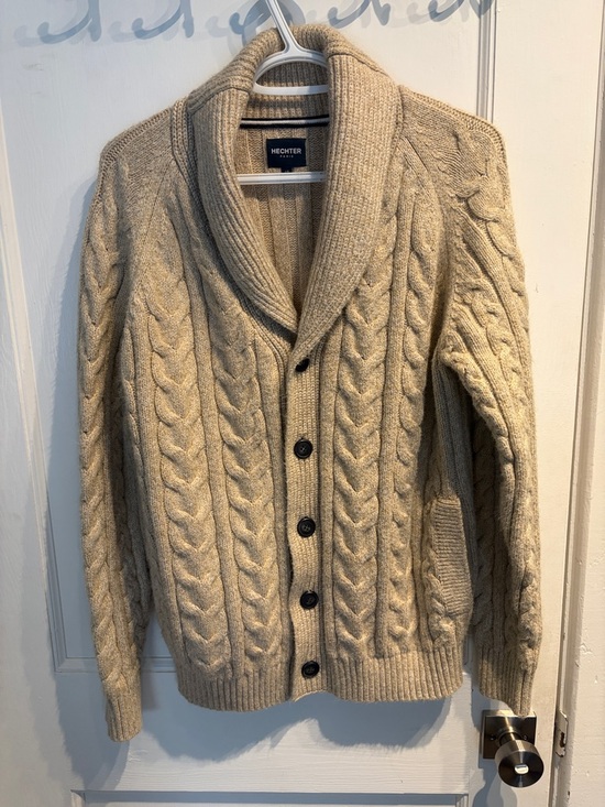 Daniel Hechter Other - Daniel Hechter Shawl Collar Cable-Knit Cardigan in Light Beige